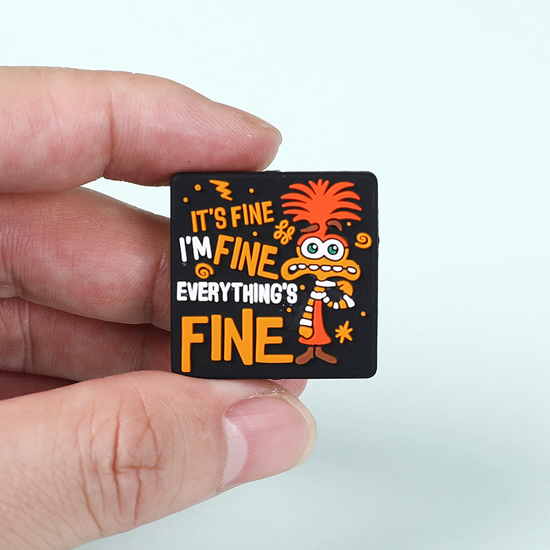 Silicone Focal Beads Anxiety Mouse I'm Fine Text Design 1 Piece 6