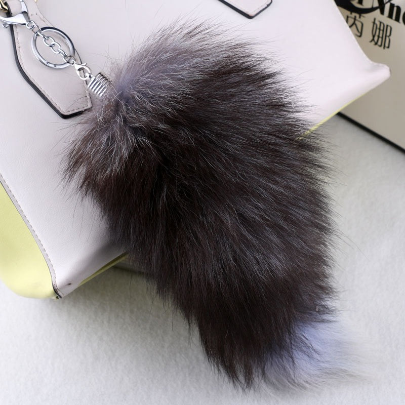 Plush Fox Tail Keychain Soft Natural Fur Pom Pom Charm 3