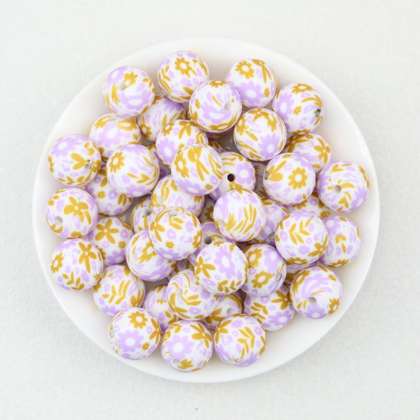 15mm Floral Printed Round Silicone Beads Detailed Design 50pcs 3