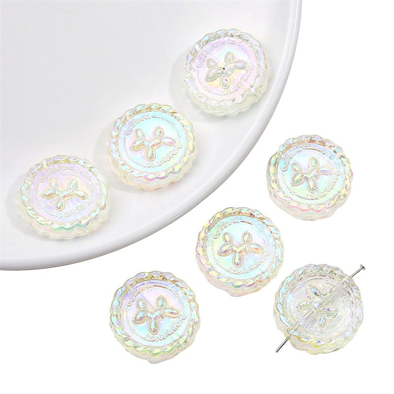 Flat Round Acrylic Beads 23mm Iridescent Puppy Wreath Design 8pcs 11