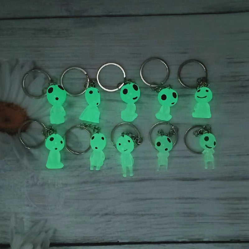 Glow in the Dark Resin Alien Keychain Quirky Green Light