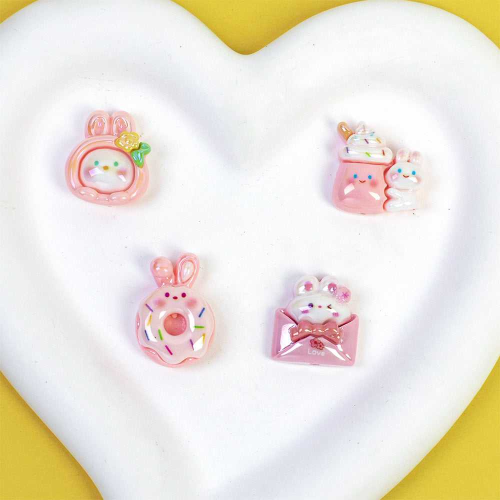 Plating Cute Bunny Donut and Envelope Resin Beads Glossy Pastel 10pcs 4