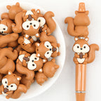 3D Light Brown Squirrel Holding Pine Cones Silicone Focal Beads 20Pcs 