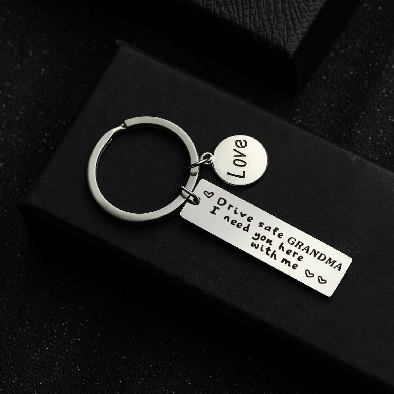 Stainless Steel Driving Safety Keychain Car Charm Engraved Drive Safe 4