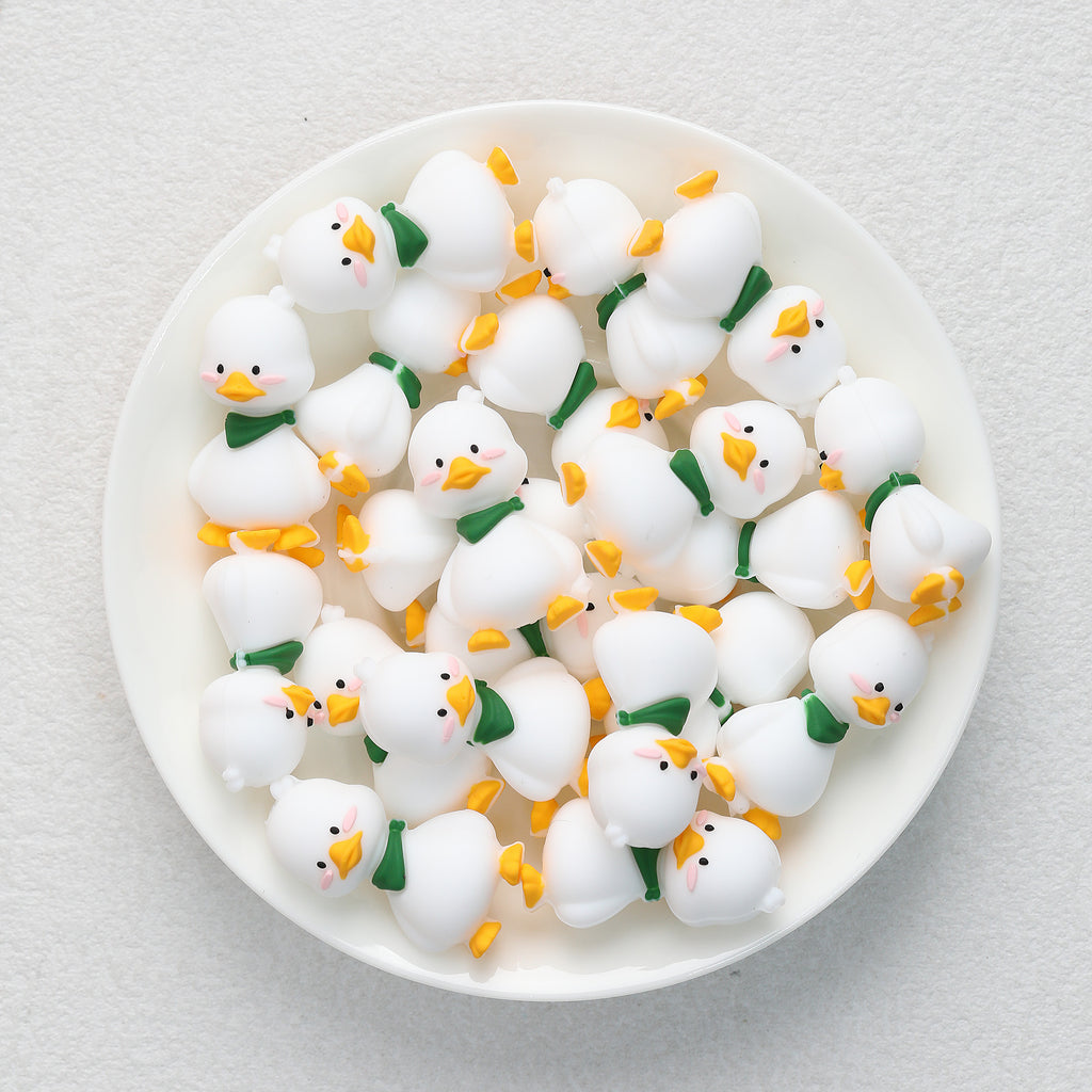 3D Green Scarf Little White Duck Silicone Focal Beads 20Pcs  2