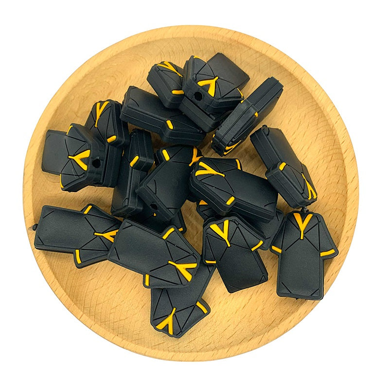 Silicone Focal Beads Academic Dress Black Gown Yellow Trim 20pcs 2