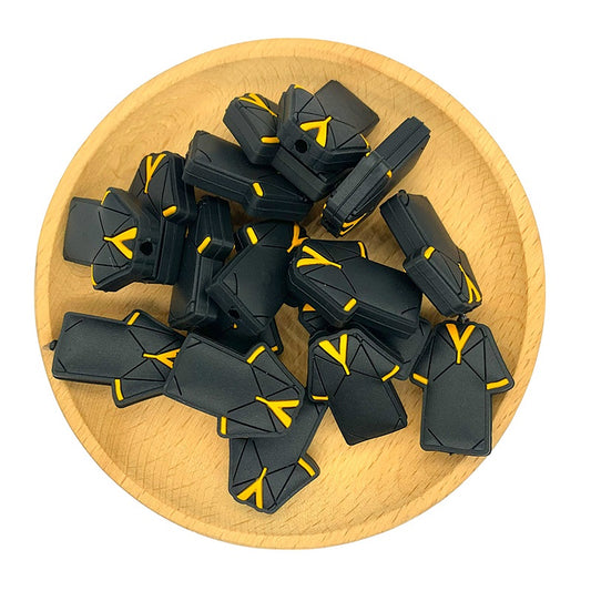 Silicone Focal Beads Academic Dress Black Gown Yellow Trim 20pcs 2