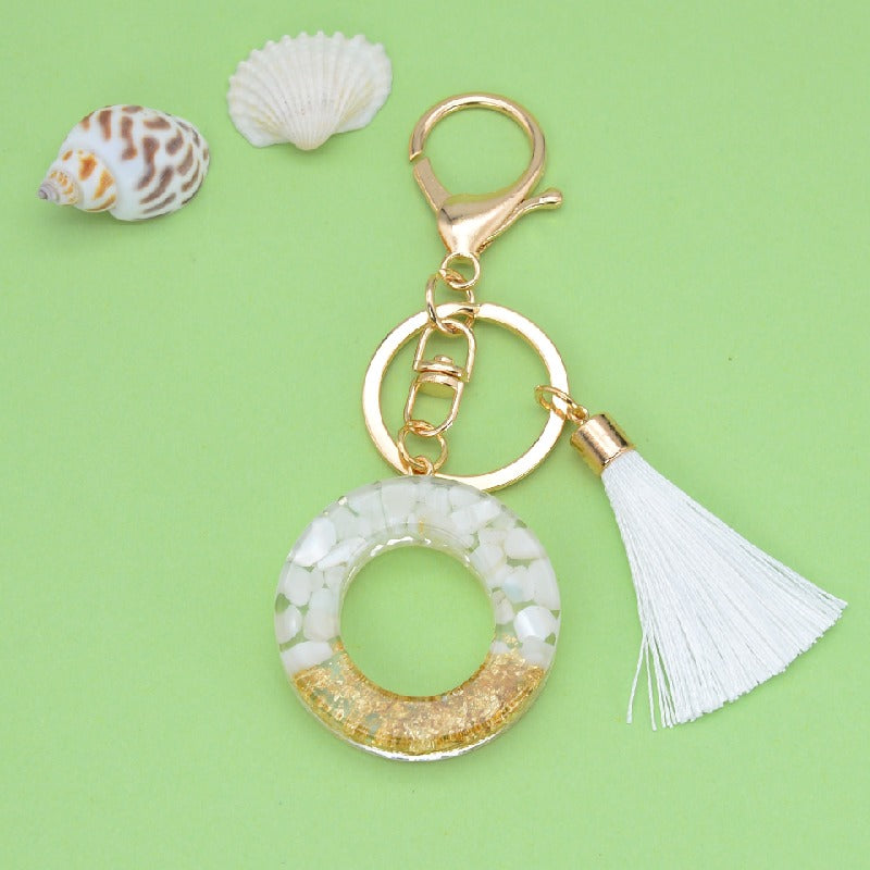 Tassel Letter A Keychain Resin Gold Flakes White Tassel 18