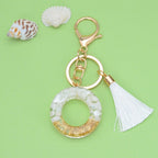Tassel Letter A Keychain Resin Gold Flakes White Tassel 18