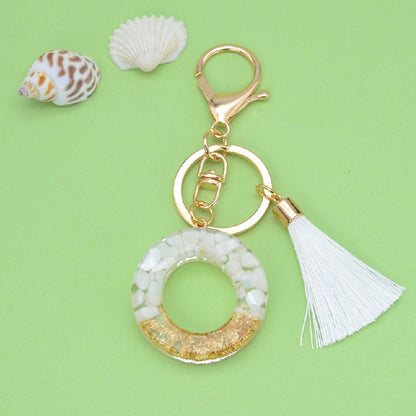 Tassel Letter A Keychain Resin Gold Flakes White Tassel 18