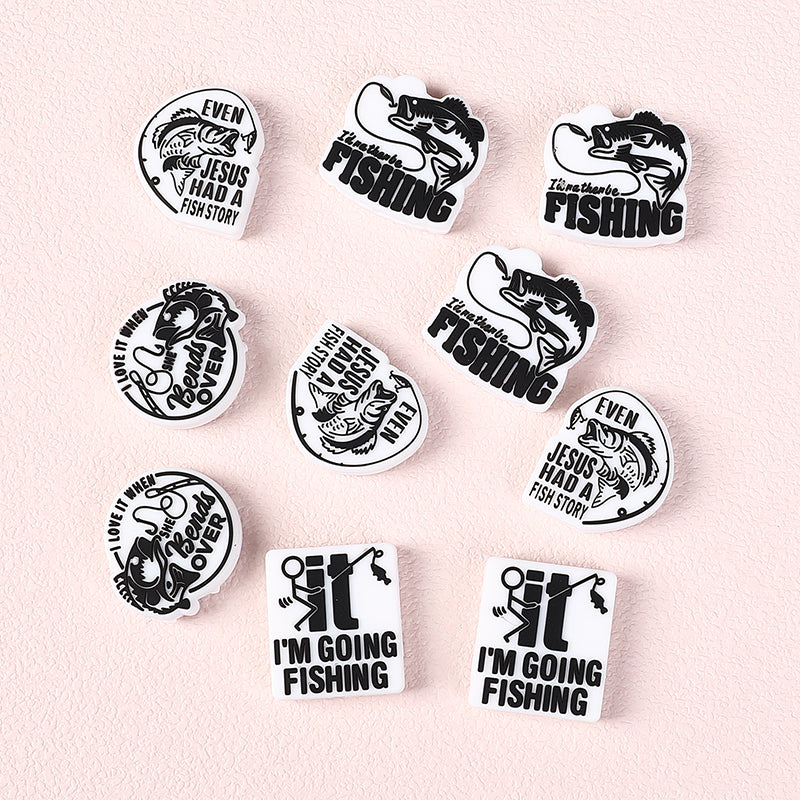 Silicone Focal Beads Fishing Theme Bold Fish and Hook Designs 20pcs 2