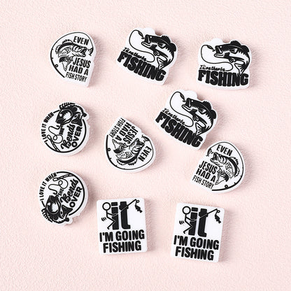 Silicone Focal Beads Fishing Theme Bold Fish and Hook Designs 20pcs 2