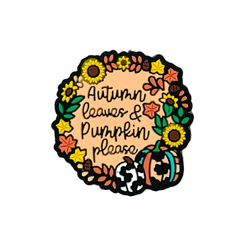 Silicone Focal Beads Autumn Leaves Pumpkin Please Circle Badge 20pcs