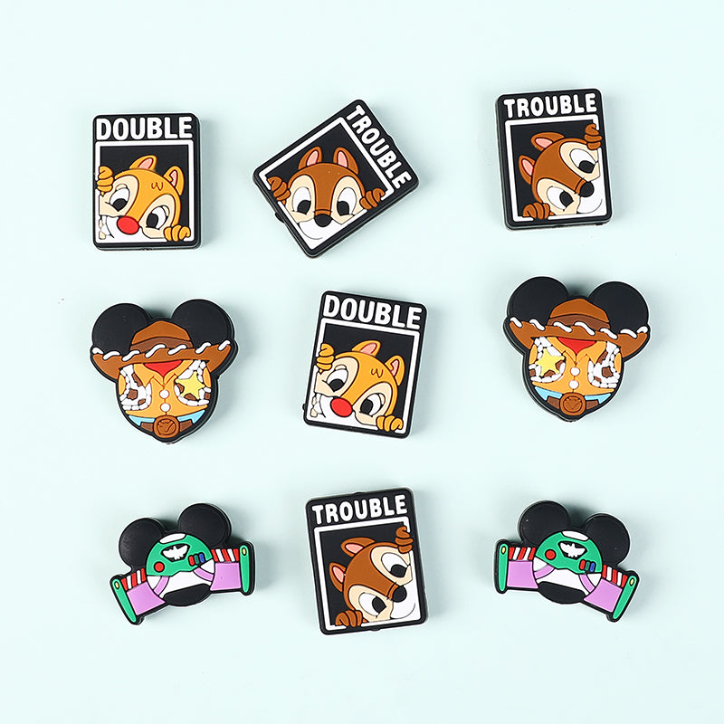 Silicone Focal Beads Disney Chipmunks Mickey Mouse Double Trouble Text 20pcs 2