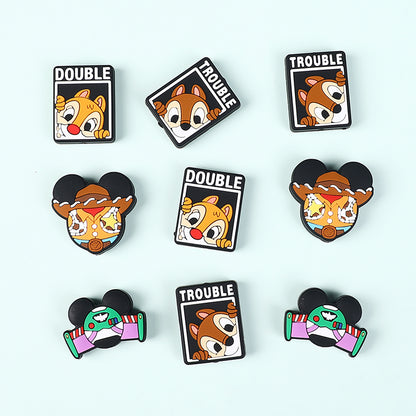 Silicone Focal Beads Disney Chipmunks Mickey Mouse Double Trouble Text 20pcs 2