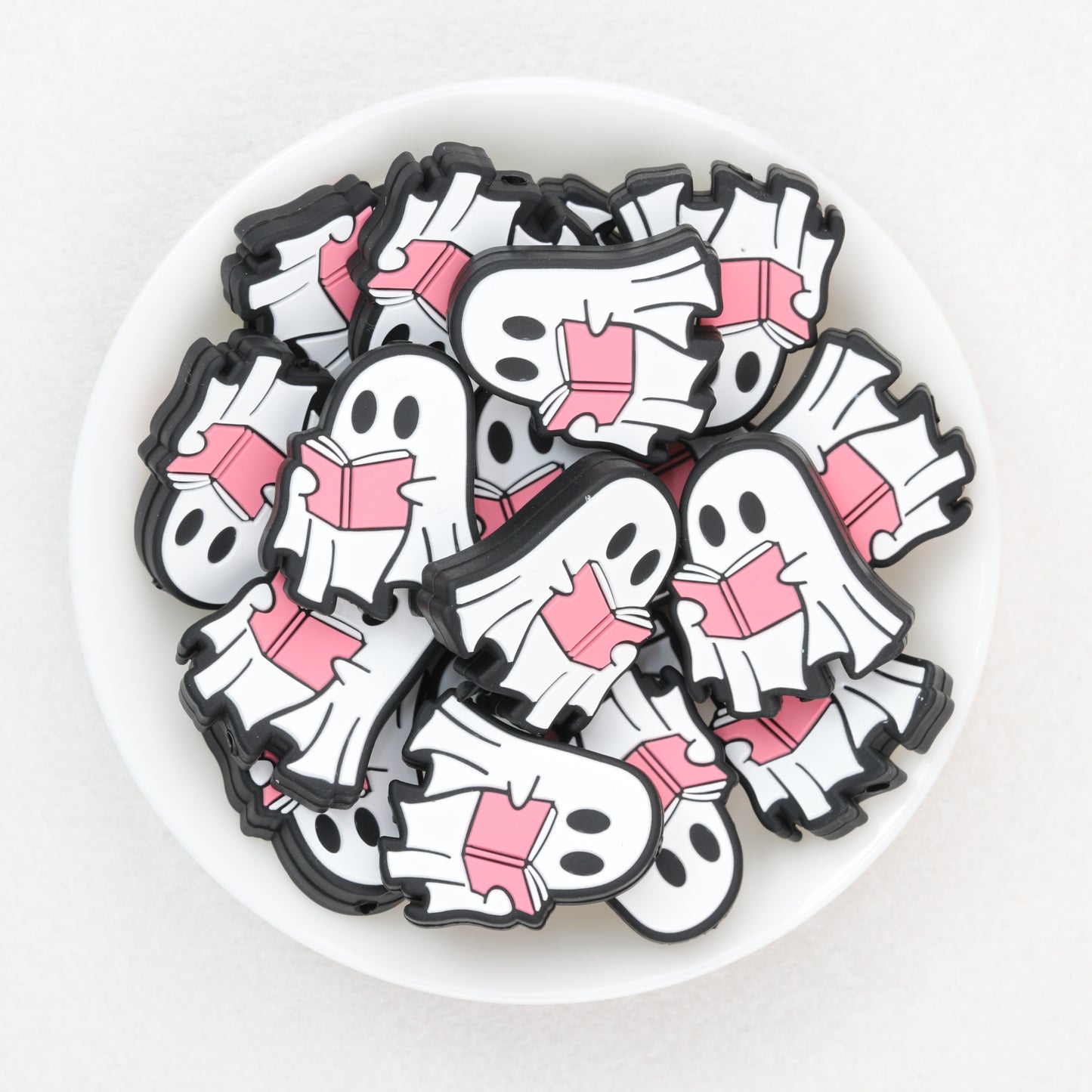 Ghost Theme Silicone Focal Beads White Pink 20pcs 2