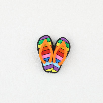 3D Colorful Flip Flop Silicone Focal Beads Multicolor Striped 20pcs 6