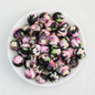 15mm Floral Printed Round Silicone Beads Detailed Design 50pcs 9