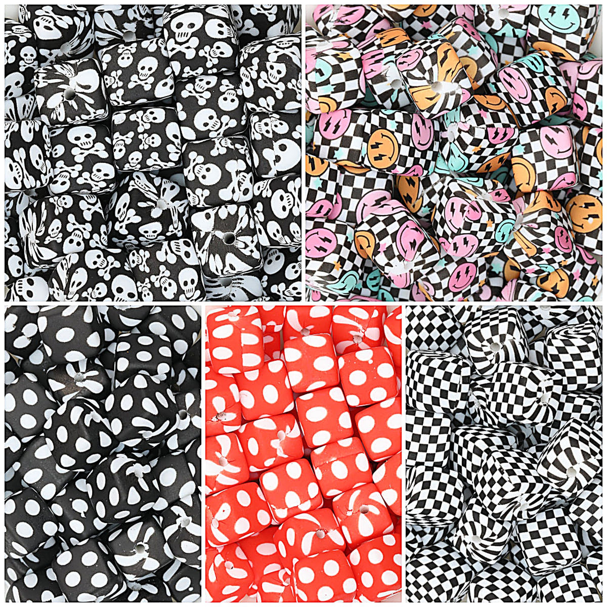 Geometric Pattern 13.5mm Square Silicone Beads with 2.5mm Hole 50pcs