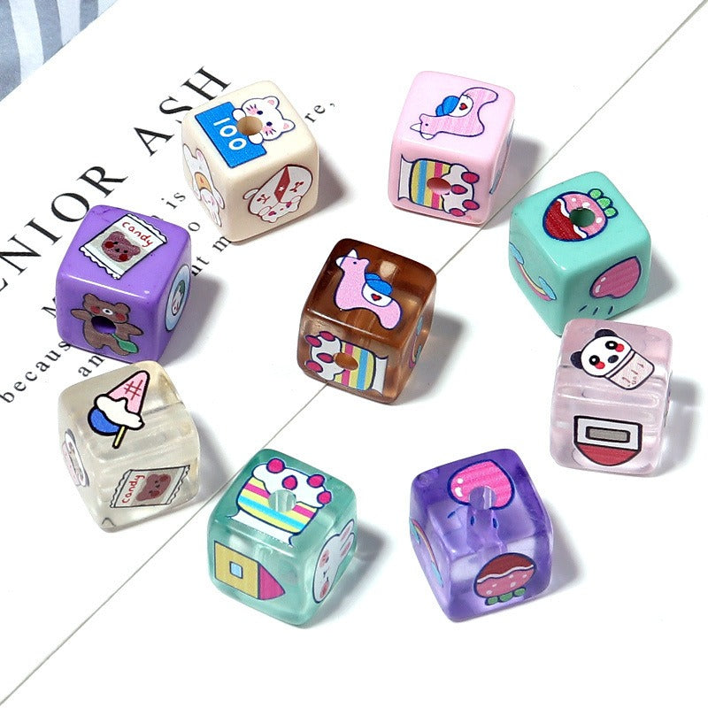 Cartoon Square Acrylic Beads 12mm Printed 5pcs