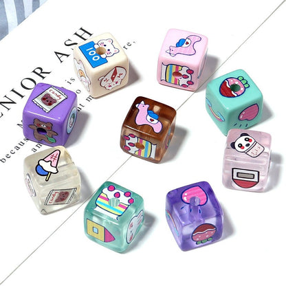 Cartoon Square Acrylic Beads 12mm Printed 5pcs