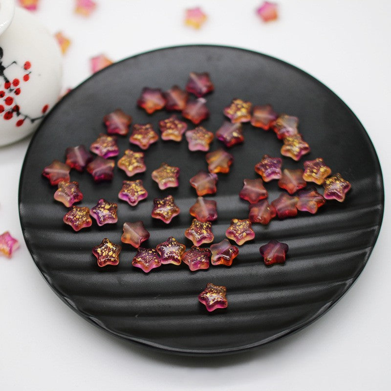 Star Frosted Glass Beads 8mm Aqua Glow Gold Flecks 100pcs 6