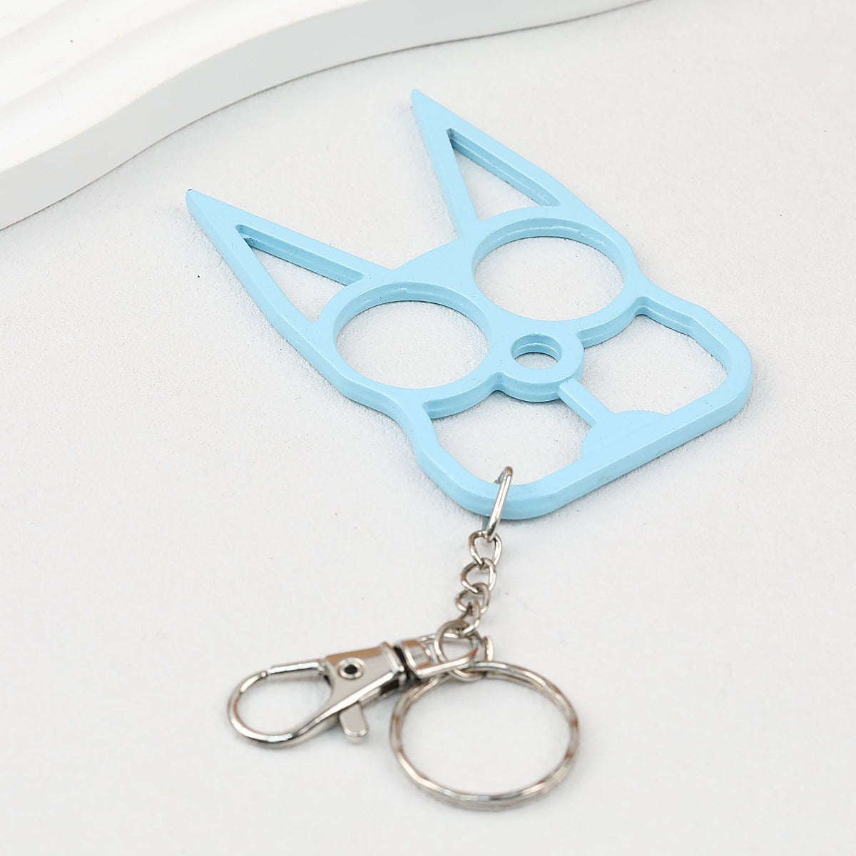Self Defense Keychain Cat Shape Zinc Alloy Two Finger Grip 2pcs - light blue