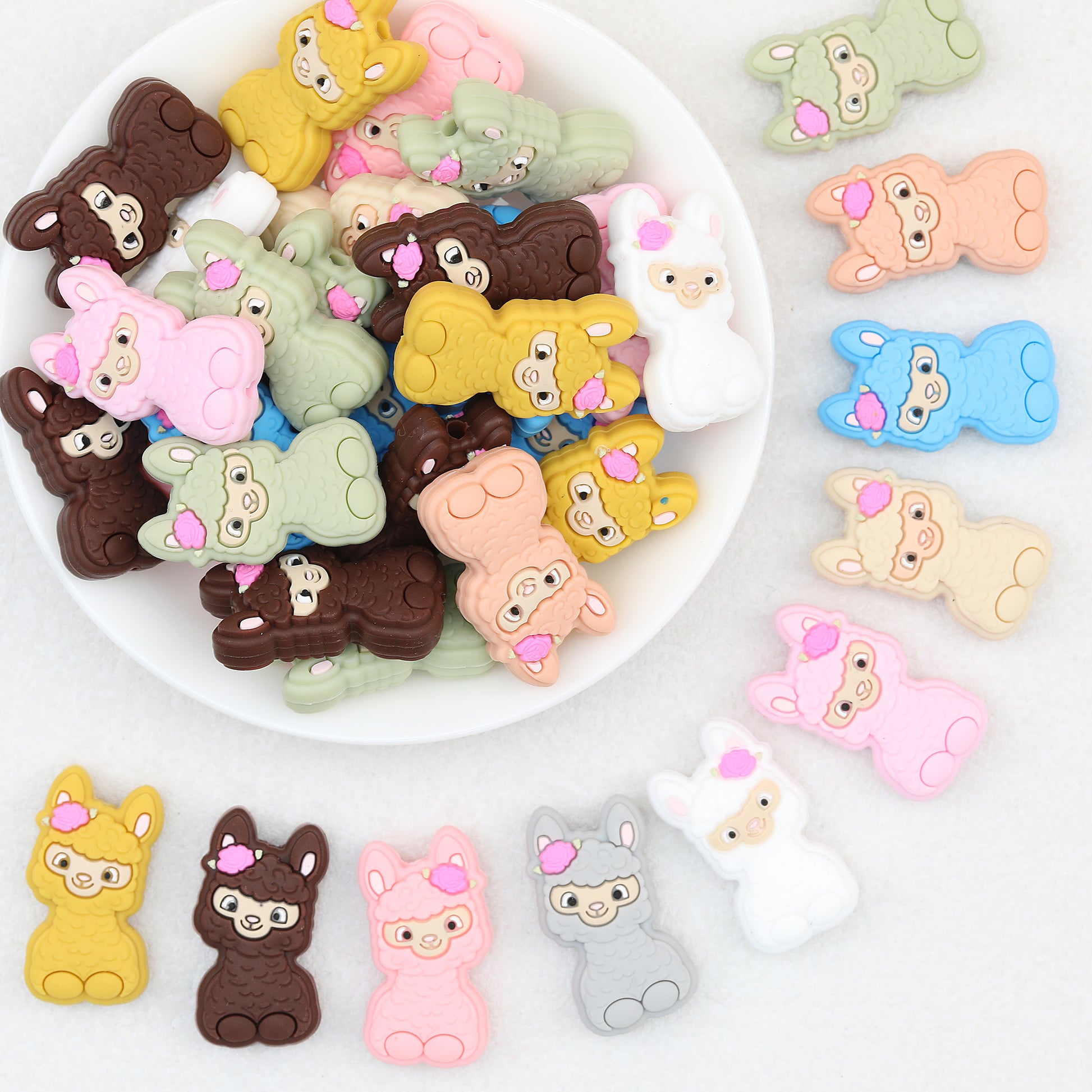 10 Color Cute Alpaca Silicone Focal Beads 20pcs
