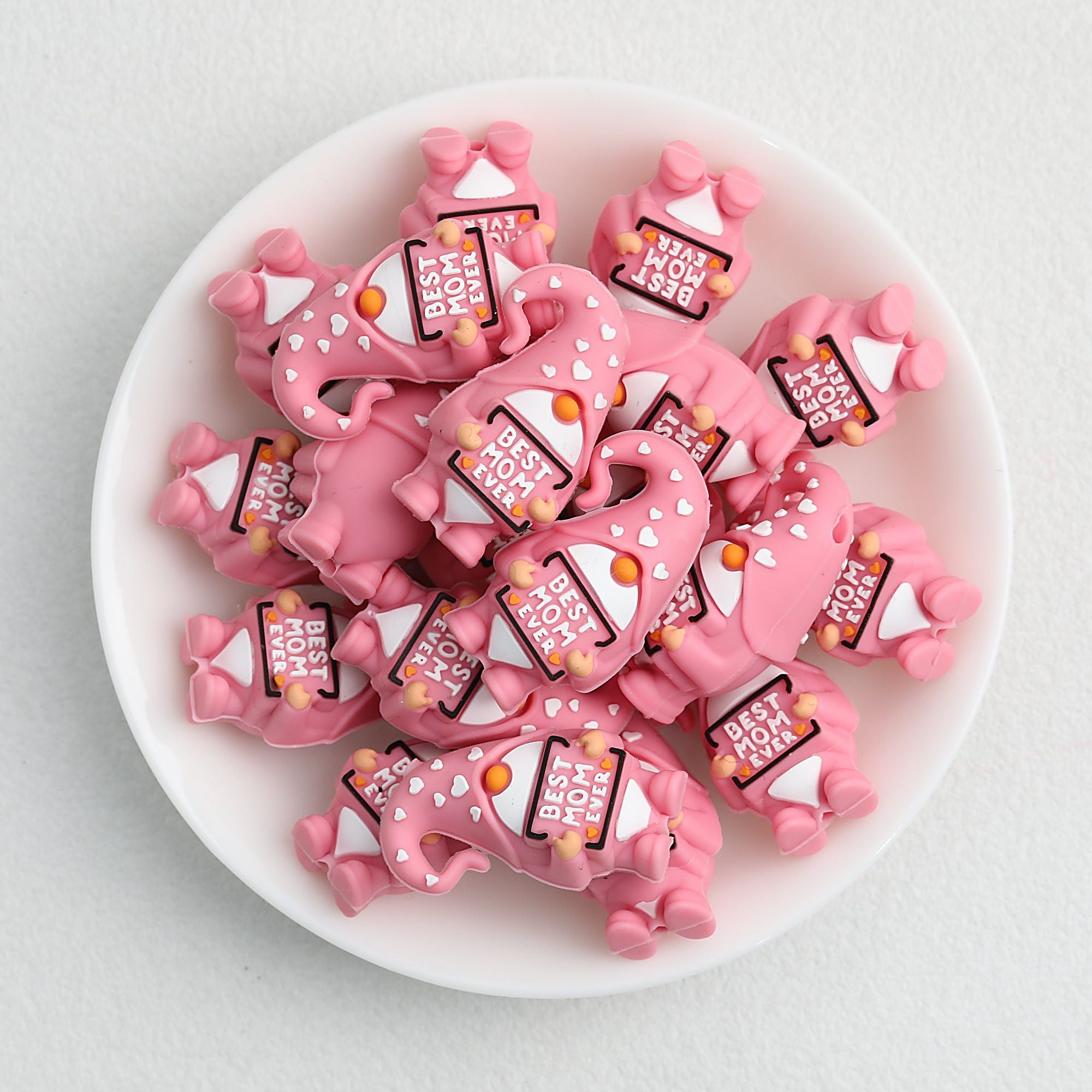 Best Mom Ever Pink Silicone 3D Focal Beads 20pcs