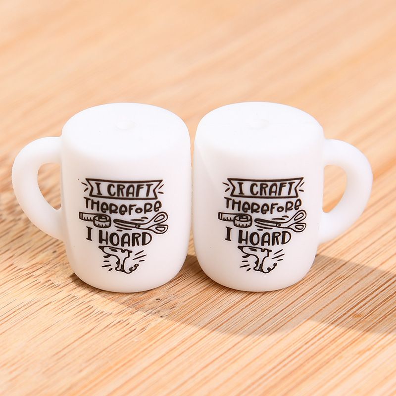 Silicone Focal Beads Printed Cup With Handle 20pcs 7