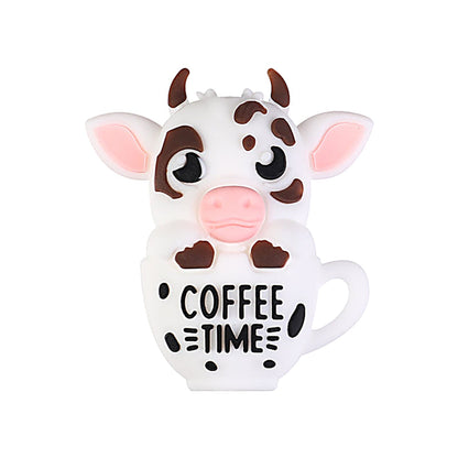 3D Coffee-Themed Silicone Focal Beads Cute Coffee Cups 20pcs - Cow Coffee Cup