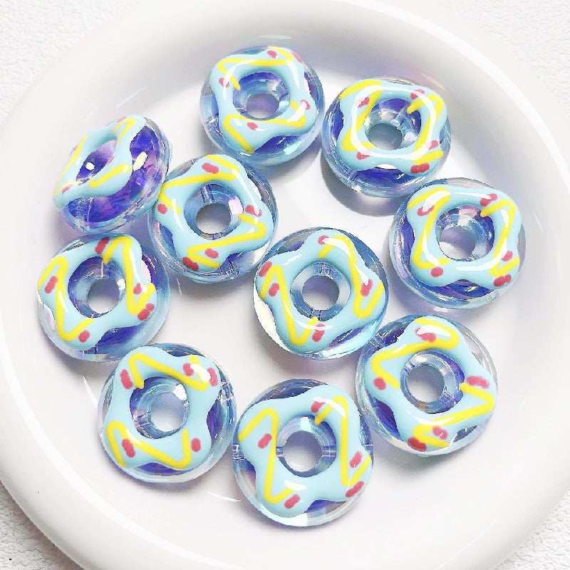 Hand Drawn Donut Acrylic Beads 30mm Colorful Pastel Swirl 5pcs 2
