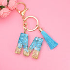 Blue Resin Tassel Monogram Keychain with Gold Flake Accent 15
