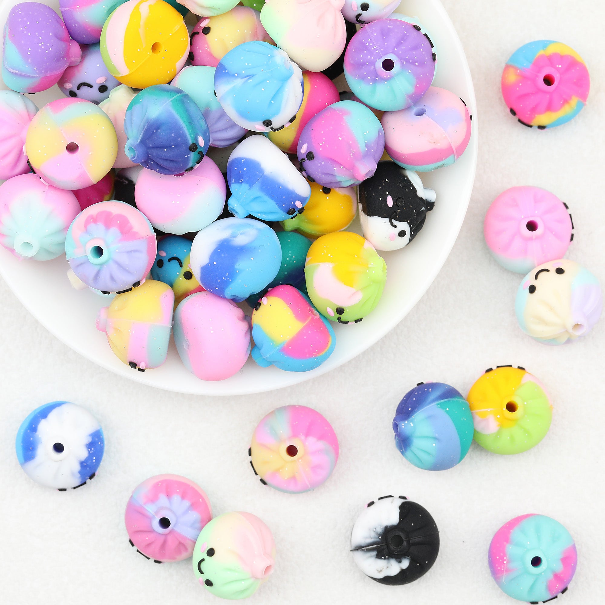 Colorful 3D Glittered Silicone Steamed Stuffed Bun Focal Beads 20pcs 2