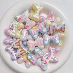 Hand-Painted Bow Heart Acrylic Beads 21×29mm Glossy Pastel 5pcs