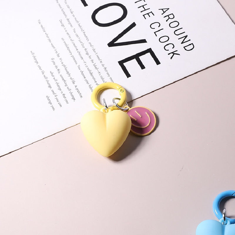 Resin Heart Smiling Face Keychain Pastel Colors Cute Charm 7
