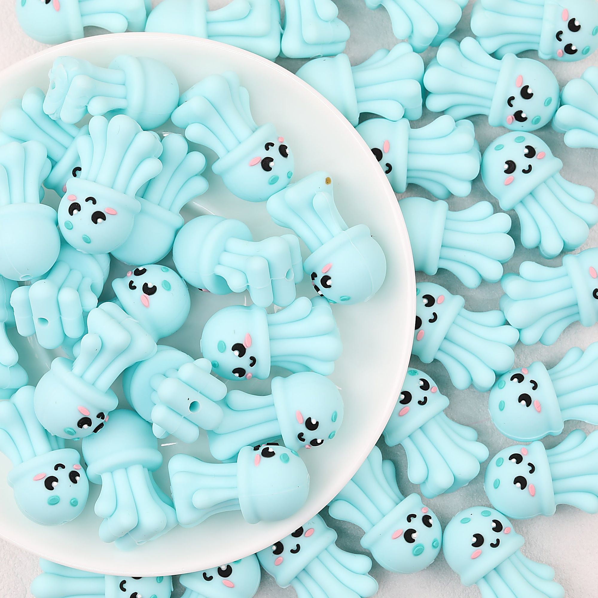 Silicone 3D Jellyfish Focal Beads Blue 20 pcs