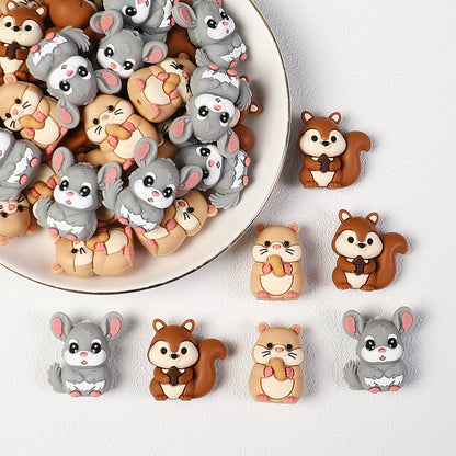 3D Cute Rodent Silicone Focal Beads Hamster Chinchilla Squirrel 20pcs