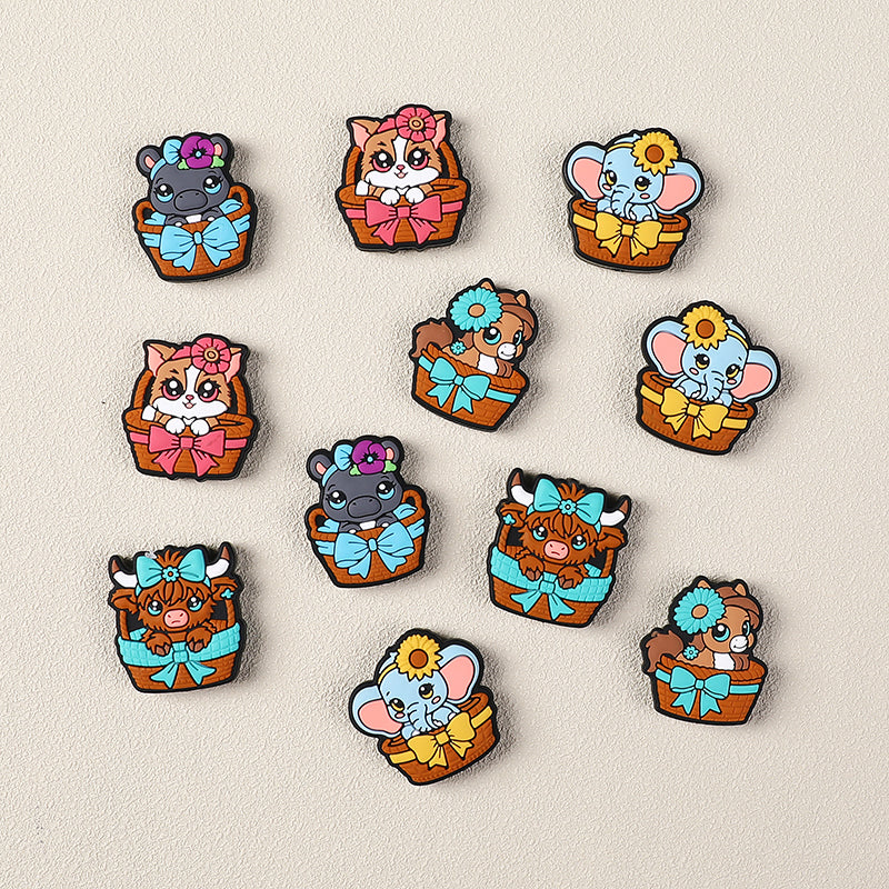 Silicone Focal Beads Basket Animals Holding Bows 20pcs 3
