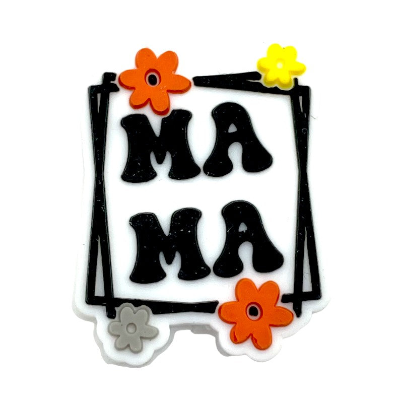 Silicone Focal Beads Mama Bold Black Letters Retro Flowers 20pcs