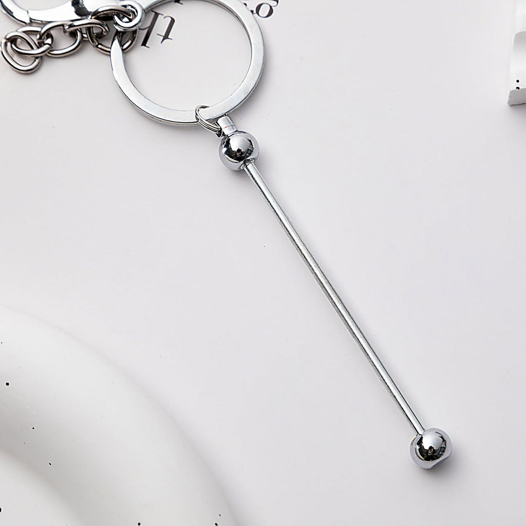 Beadable Keychain Bar Metal Slender Shaft Polished Ball Lobster Clasp