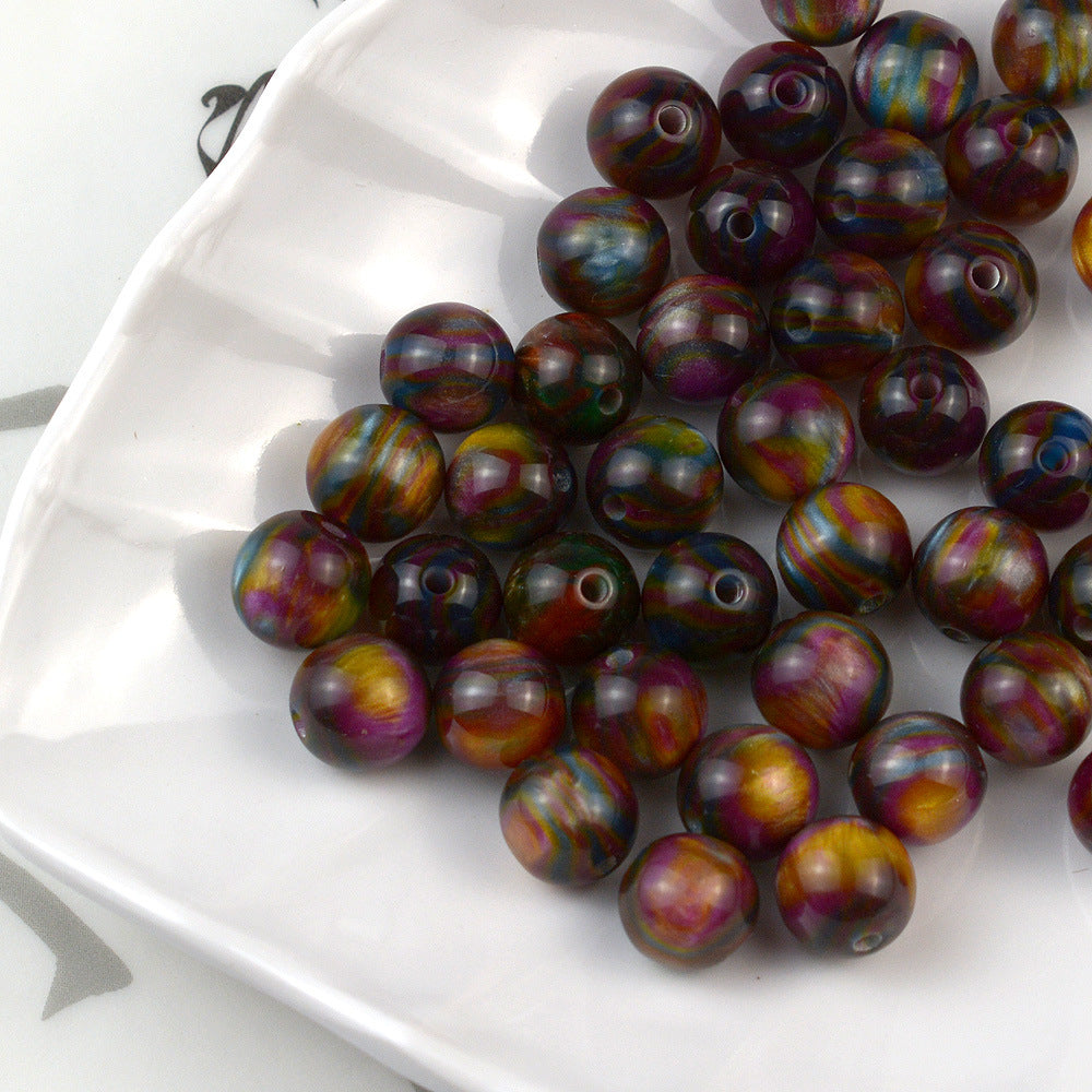 Resin Round Beads 8mm 10mm Starry Lacquer Effect 100pcs 7