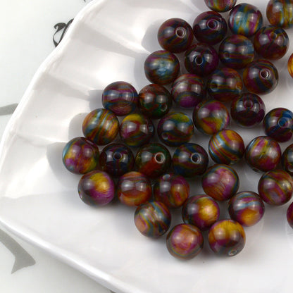 Resin Round Beads 8mm 10mm Starry Lacquer Effect 100pcs 7