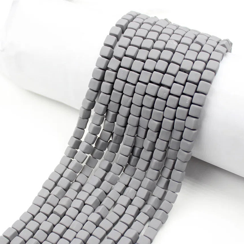 Cube Clay Beads 6mm Solid Color Polymer Matte Finish 10strands 26
