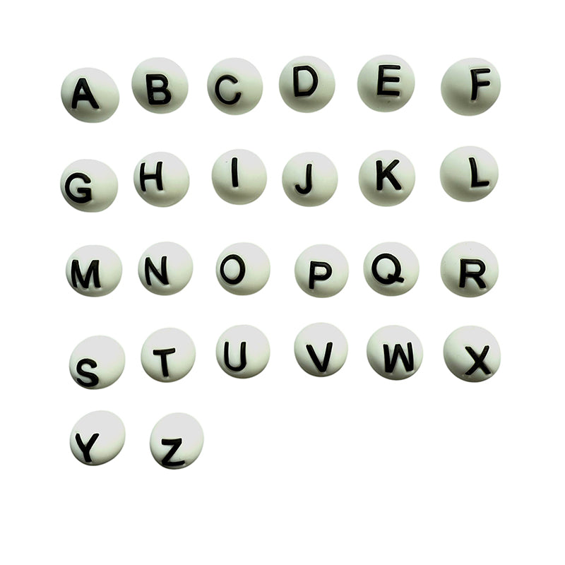 15mm Silicone Letter Beads Alphabet A-Z Solid Color Printed 26pcs 2