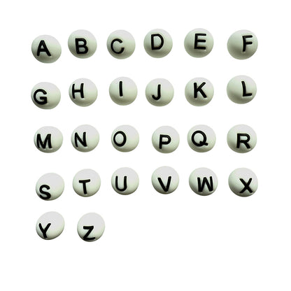 15mm Silicone Letter Beads Alphabet A-Z Solid Color Printed 26pcs 2
