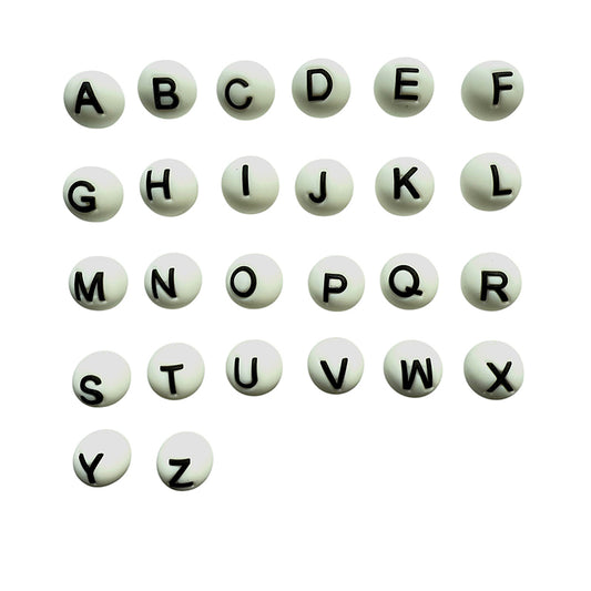 15mm Silicone Letter Beads Alphabet A-Z Solid Color Printed 26pcs 2