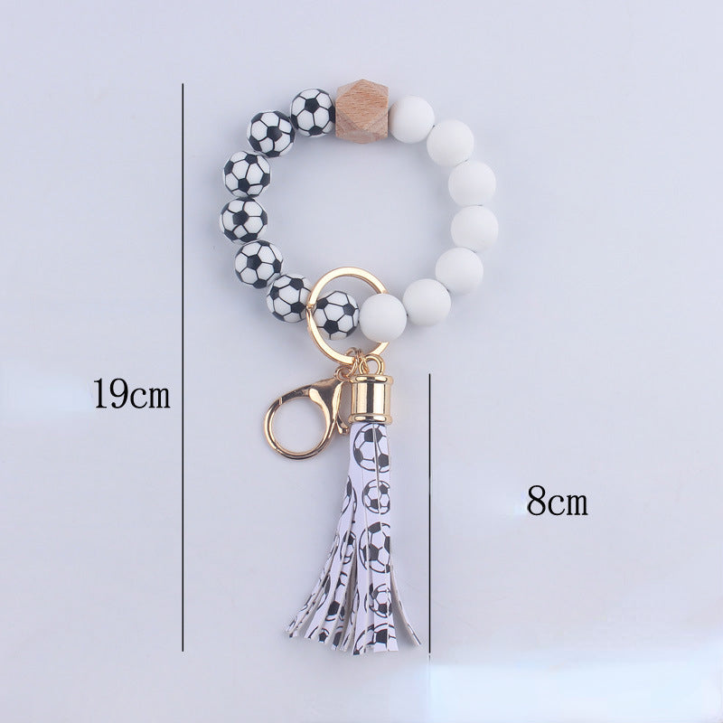 Football Tassel Silicone Bead Wristlet Keychain Sports Theme 5