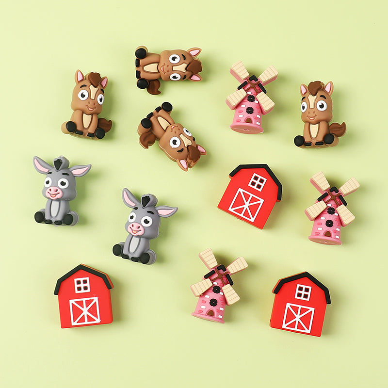 Silicone 3D Focal Beads Farm Animal Donkey Tuft of Hair 20pcs 5