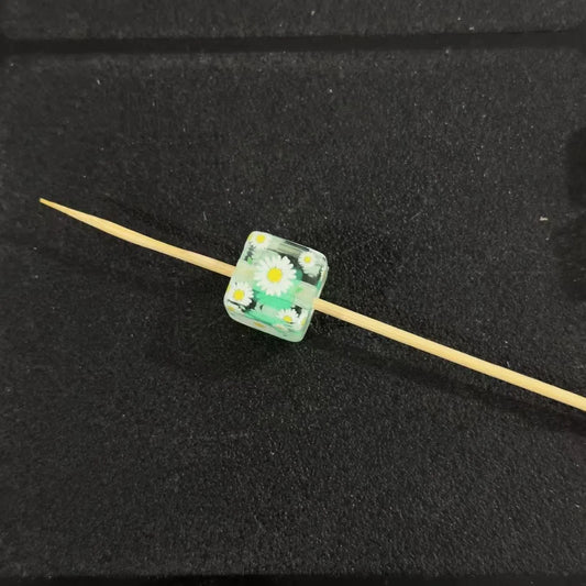 Daisy Pattern Acrylic Square Beads 14mm Pastel Colors 10pcs 2